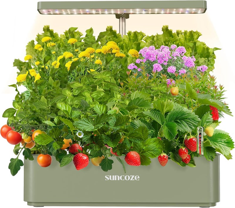 SUNCOZE Hydroponics Growing System Kit 12 Pods, 24W LED Grow Light Indoor Garden, 4L Water Tank with Quiet Pump, Adjustable Height Herb Garden Planter Indoor Kit, Gardening Gifts, Green - Image 1